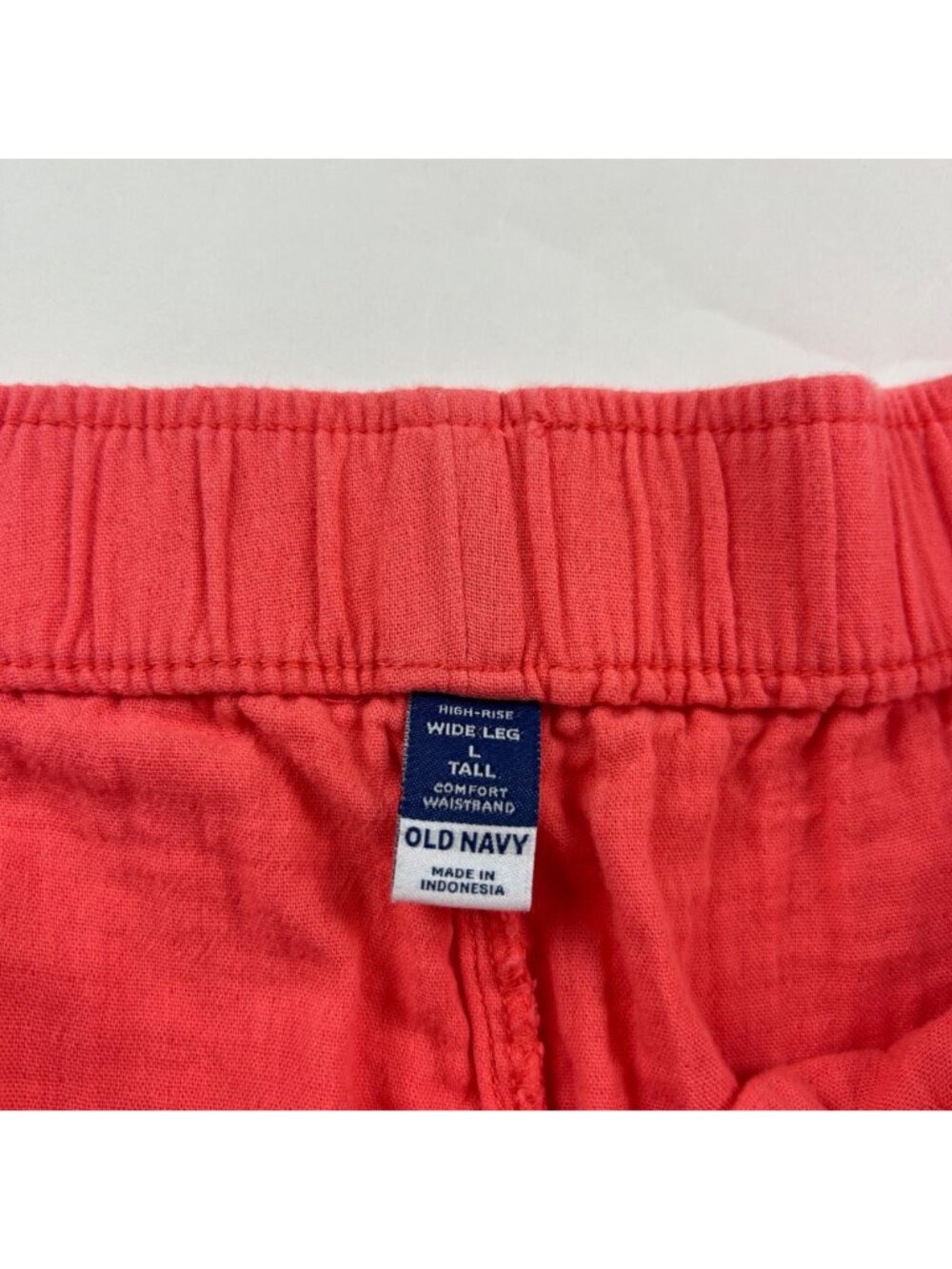TALL Old Navy Bright Coral Crinkle Cotton Wide Leg Lounge Pant LT - Picture 4 of 8